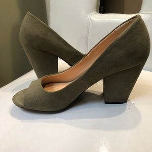 Olive green peep toe heels